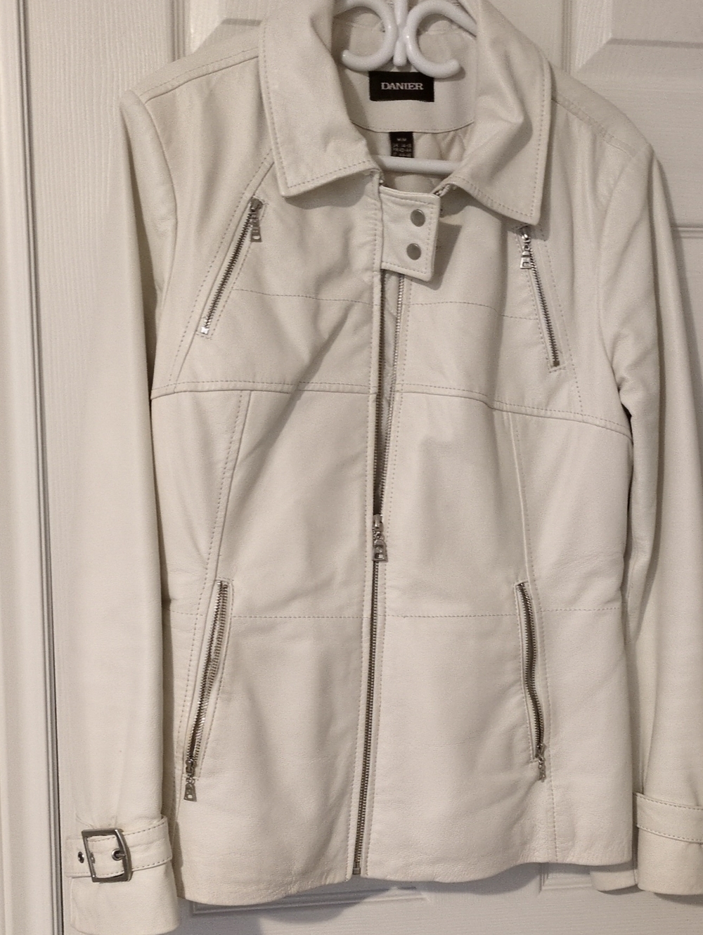 Danier White Leather Moto Jacket with Zip Details